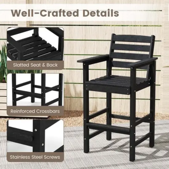 Costway Patio Adirondack Bar Chairs Set of 2 with Wide Armrests & Footrest Backrest Black/Brown/Gray/Navy image {7}