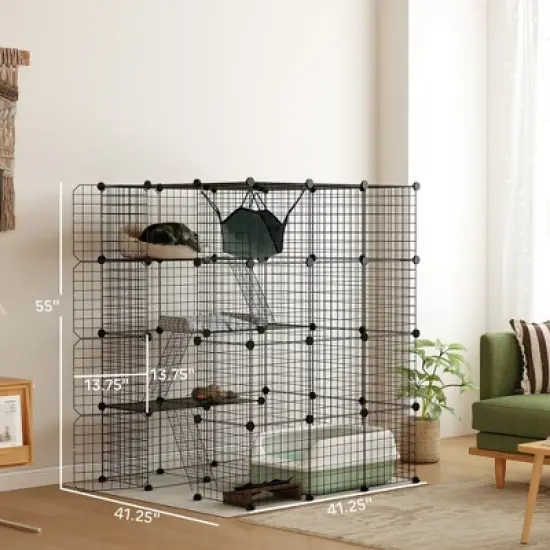 SKYONE 4-Tier DIY Cat Cage Indoor with Hammock, Ramps, 5 Doors & 63 Custom Panels - Spacious 12 image {2}