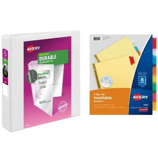 Avery Durable View 3 Ring Binder with 1.5 Inch Rings, 8 Tab Insertable Binder Dividers, Office Supplies Set (01683) image {7}