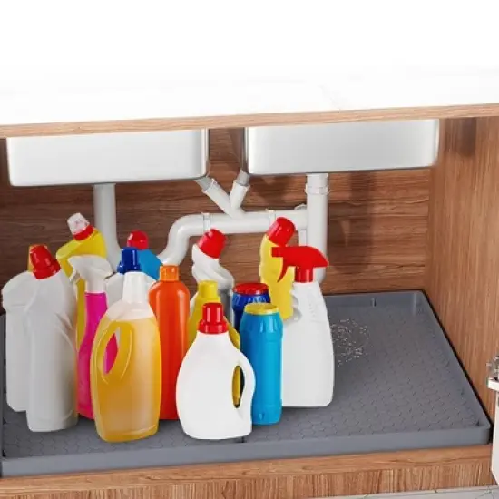 Cheer Collection Waterproof Under Sink Mat with Leakproof Raised Edges and Drain Holes image {4}