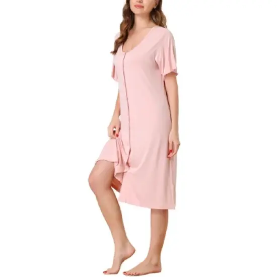cheibear Womens Modal Nightshirt Soft Button Down Nightgown Short Sleeve Pajama Sleepshirt image {9}