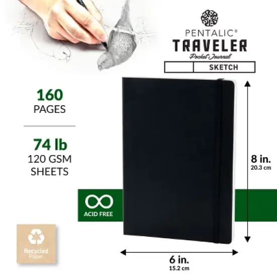 Pentalic 6"x 8" Traveler Pocket Sketching Journal, 2 pack, Black image {9}
