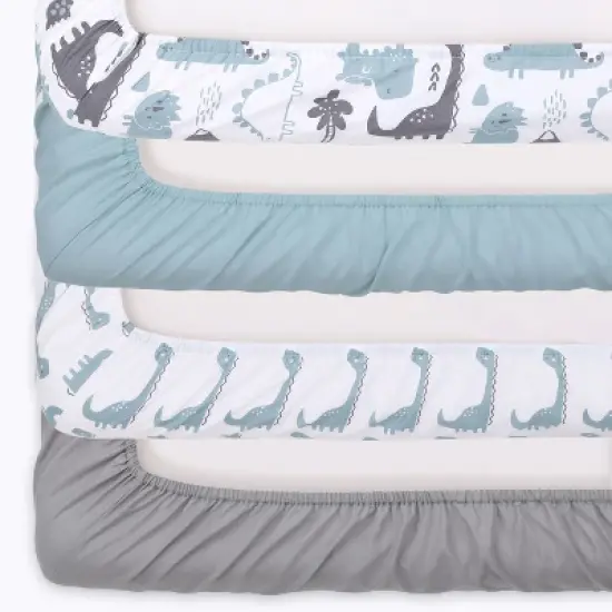 The Peanutshell Dino and Elephant Stripes Fitted Crib Sheets for Boys or Girls, 6-Pack Set | Blue, Grey image {8}