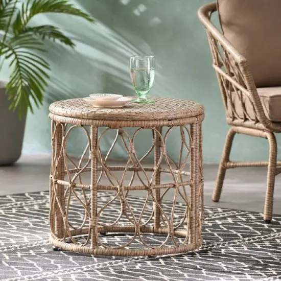 20'' Boho Wicker End Table with Open Lattice Frame,Round Accent Table for Small Patio Spaces-Cuddlewood image {2}
