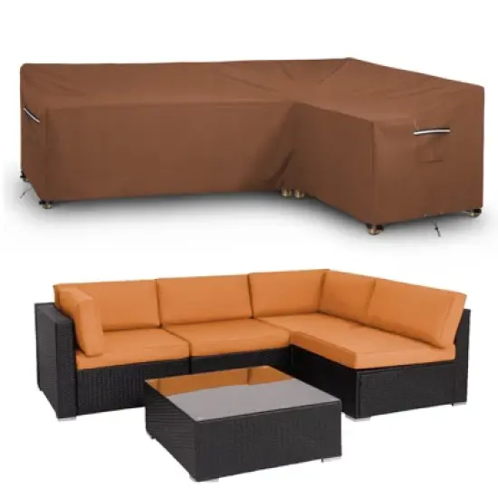 Akefit L-Shaped Patio Sectional Sofa Cover Waterproof Outdoor V-Shaped Furniture Cover Brown image {8}