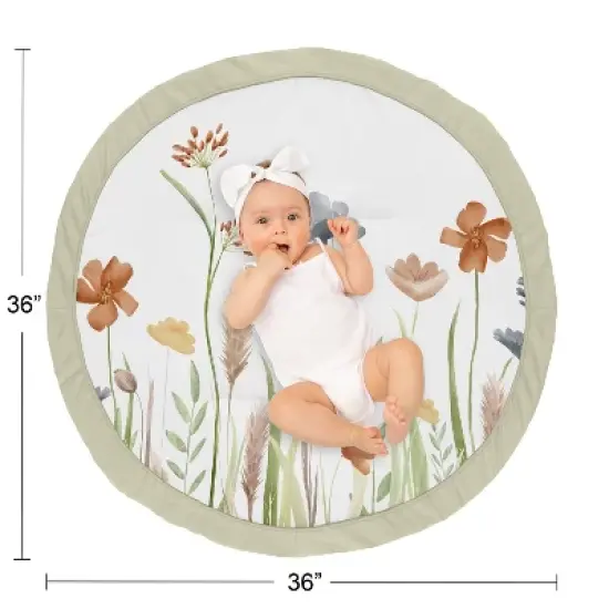 Sweet Jojo Designs Girl Baby Tummy Time Playmat Watercolor Floral Garden Green Blue and Orange image {3}