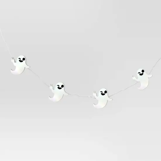 20ct LED 2D Iridescent Plastic Ghost with Peace Sign Halloween Indoor Outdoor Dewdrop String Lights White/Silver - Hyde and EEK! Boutique&trade; image {2}