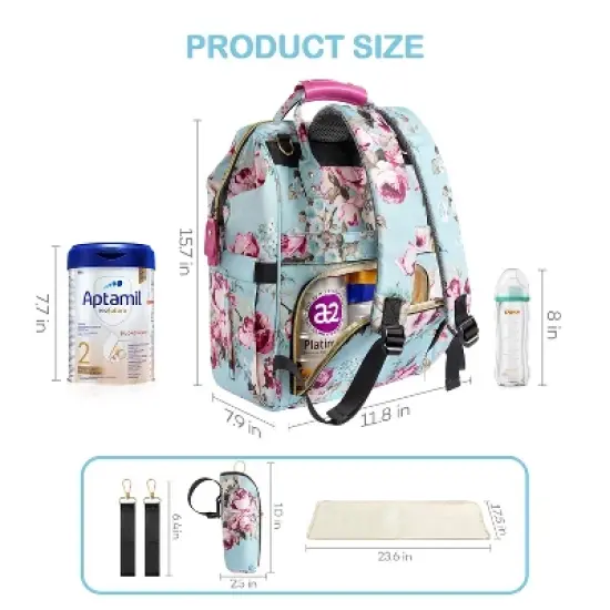 Itopfox Large Capacity Waterproof Diaper Backpack with Insulated Pockets, Changing Pad & Bottle Bag for Baby Essentials (Rose Flower) image {5}