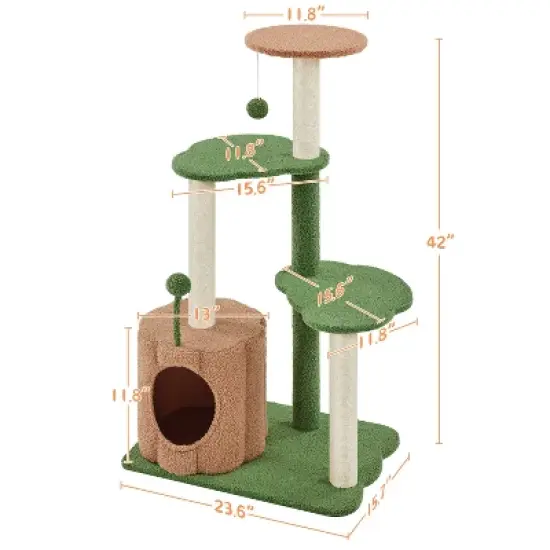 Yaheetech 42" H Cat Tree Cat Tower for Indoor Cats , Green/Brown image {2}