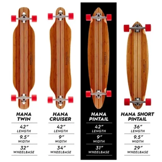 Magneto Hana Longboard Skateboard | 42" x 9" | Bamboo with Hard Maple Core | Carving & Dancing | Free Skate Tool | Pintail image {2}