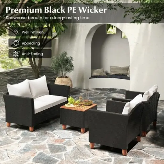 Tangkula 4 Piece Outdoor Conversation Set Patio Cushioned Chairs w/ Storage Coffee Table image {2}