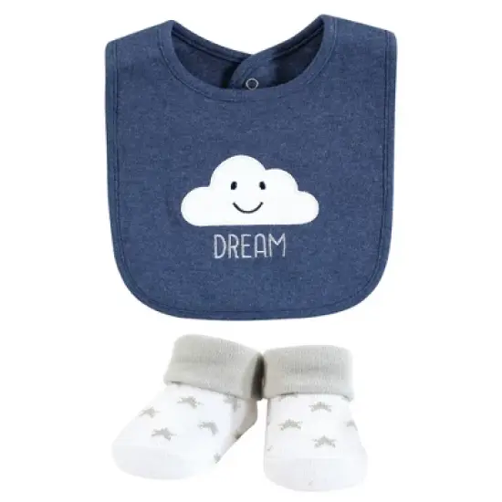 Hudson Baby Infant Boy Cotton Bib and Sock Set, Navy Cloud, One Size image {2}
