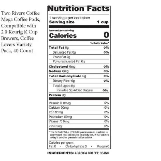 Two Rivers Coffee Mega Coffee Pods,2.0 Keurig,Coffee Lovers Variety Pack,40Count image {2}