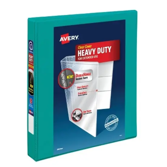 Avery 1" Clear Cover Heavy Duty Green Ring Binder: 1" D-Ring, 250 Sheet Capacity, 4 Internal Pockets, Turquoise Blue image {4}