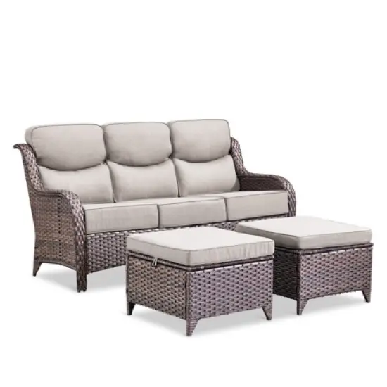 Gymojoy Outdoor Wicker Sofa All Weather High Back Sofa with Ottoman PE Rattan Patio Couch Sofa for Garden image {2}