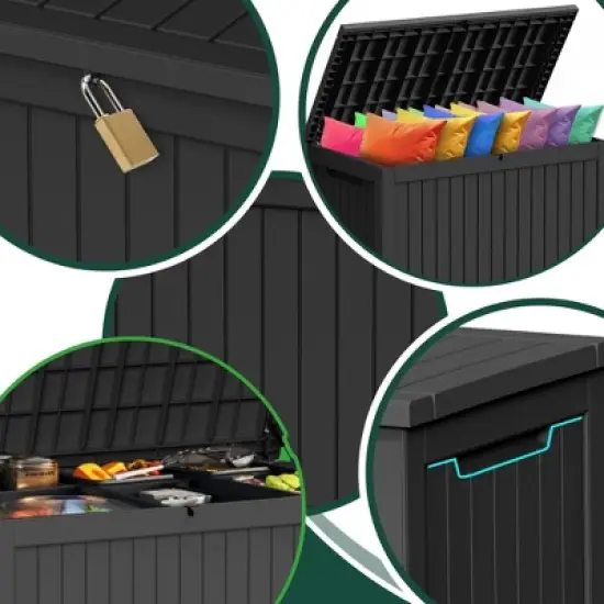 DSVIMOY Deck Boxes, 4-Piece 230 Gal Outdoor Storage Deck Box, Small Patio Storage Bin for Garden Tools, Black, 57.87"*32.24"*33.66" image {3}