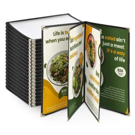 WeChef 20 Pack 8.5 x 14" 4 Page 8 View Menu Covers Black Trim Legal Size Restaurant Cafe image {9}