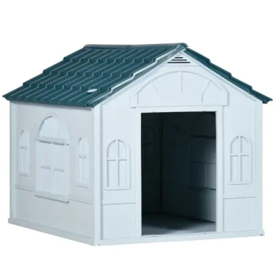 Resenkos Plastic Dog House, Water Resistant Puppy Shelter Indoor Outdoor with Door, Easy to Assemble, for Medium and Small Dogs, Blue image {4}
