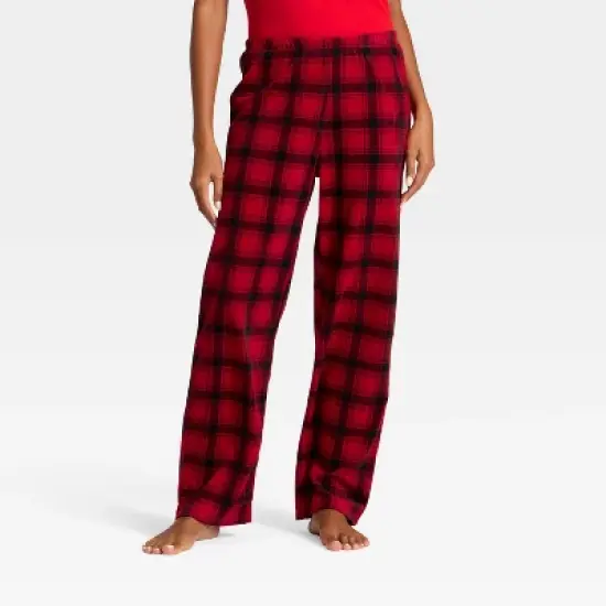 Women's Plaid Microfleece Holiday Matching Family Pajama Pants - Wondershop&trade; Red/Black image {4}