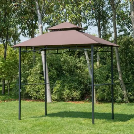 Outsunny 8' x 5' Grill Gazebo with Double Roof, Outdoor BBQ Gazebo Canopy with 2 Side Shelves for Patio Yard Garden image {1}