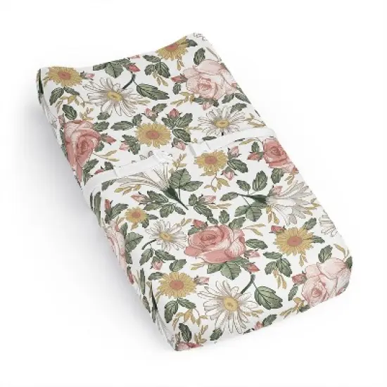 Sweet Jojo Designs Girl Changing Pad Sheet Vintage Floral Pink Yellow and Green image {6}