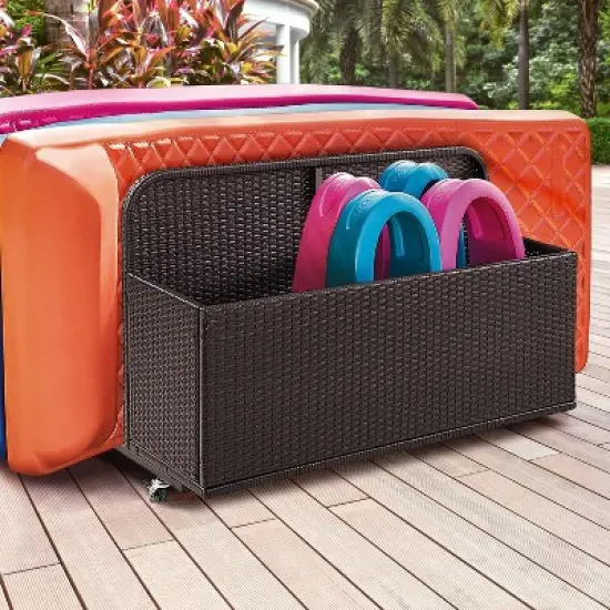 Palm Harbor Outdoor Wicker Pool Storage Caddy - Brown - Crosley image {1}