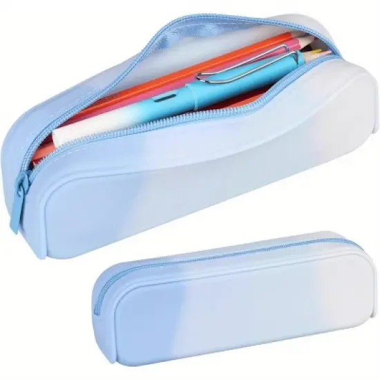 INFURNIC Pencil Cases Kids Large Capacity Waterproof Zipper Pouch Extra Big Pencil Bag for School Supplies Art Tools, Blue, 8.3"*2.8"*0.5" image {5}