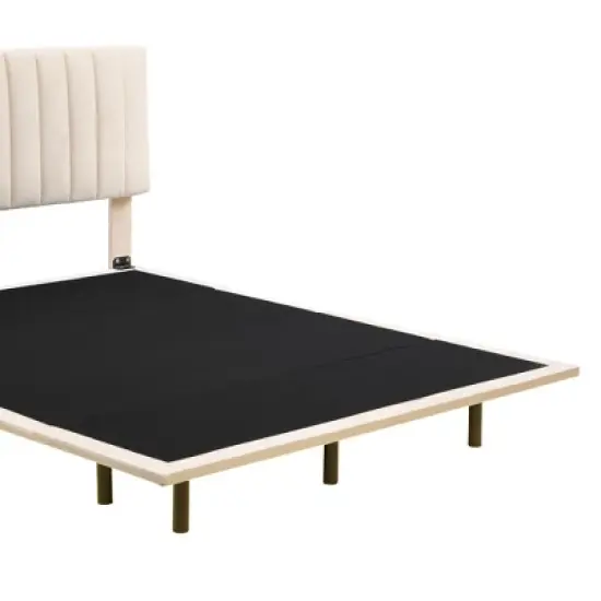 Queen Size Upholstered Floating Velvet Platform Bed with Sensor Light and Headboard-ModernLuxe image {8}