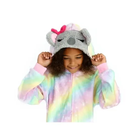 Sleep On It Girls Ombre Koala Bear Zip-Up Hooded Sleeper Pajama with Built Up 3D Character Hood image {6}