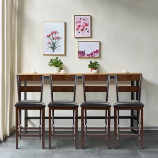 Costway 4-Pieces Bar Stools Counter Height Chairs w/ PU Leather Seat Espresso image {2}