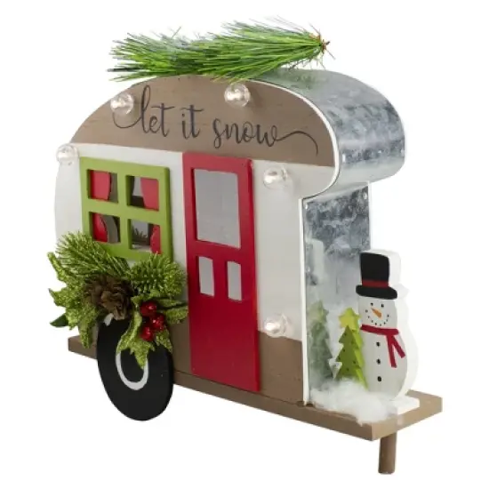 Northlight Pine and Snowman RV "Let It Snow" Christmas Decoration - 12" - Red and Green image {2}