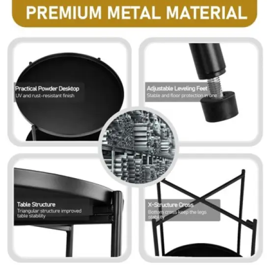 Karl Home|Black Patio Steel Side Table With Two Layers image {6}