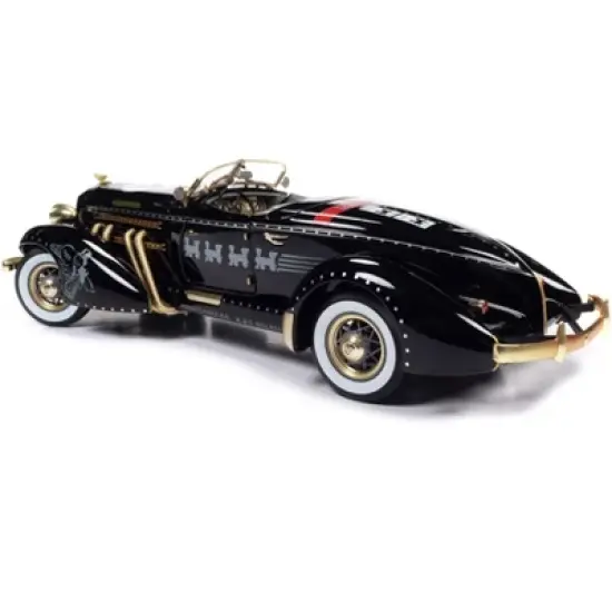 1935 Auburn 851 Speedster Black with "Monopoly" Graphics and Mr. Monopoly Resin Figure 1/18 Diecast Model Car by Auto World image {4}