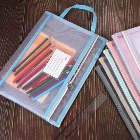 Unique Bargains Office Business A4 Nylon Document Pouch Mesh Zip Files Handle Bag with Name Tag image {3}