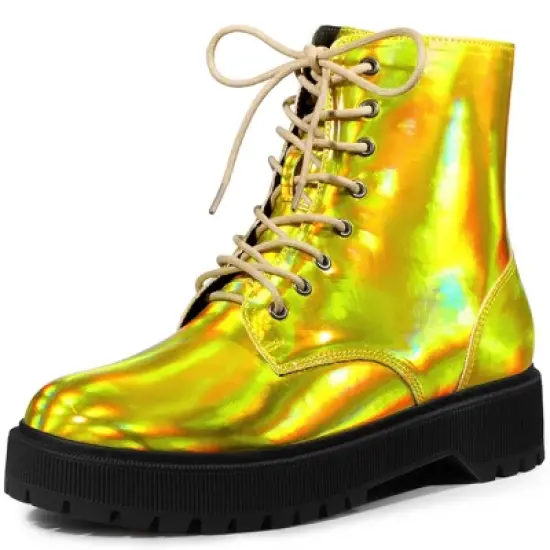 Allegra K Women's Round Toe Platform Lace Up Colorful Combat Ankle Boots image {8}