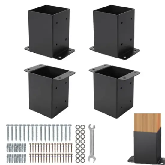 Post Base, 4x4 Post Base - Heavy Duty 4-Pack Powder-Coated Steel Brackets with Hardware for Deck, Fence, Pergola, Gazebo Anchor image {6}