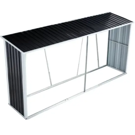 Firewood Rack with Sloping Roof Weather-Resistant Firewood Storage Shed Galvanized Steel Log Holder Outdoor Storage Shed Open Woodshed image {5}