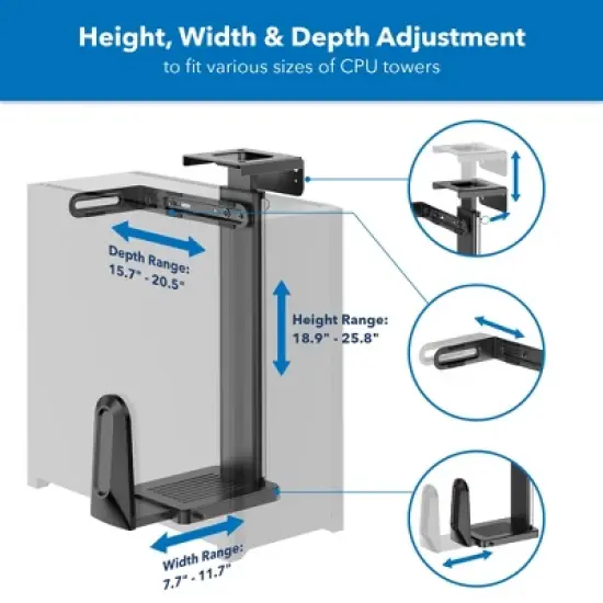 Mount-It! Heavy Duty Under Desk Computer Wall Mount | Height Adjustable CPU Holder with Sliding Tracks | 44 Lbs. Weight Capacity | Black image {2}
