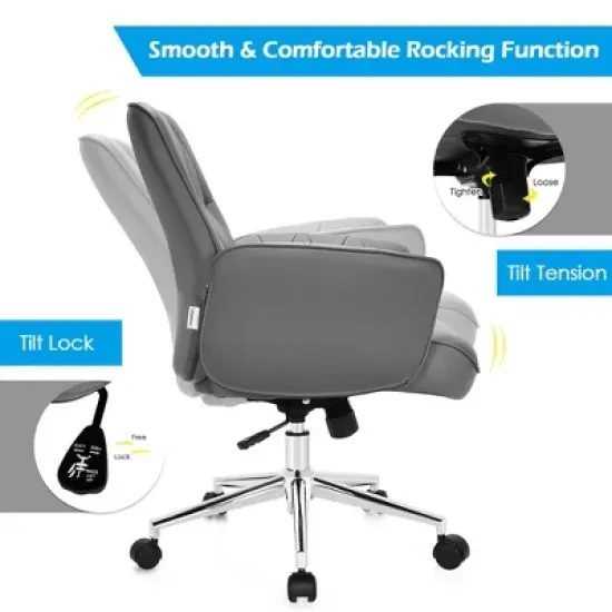 Costway Modern Home Office Leisure Chair PU Leather Adjustable Swivel w/ Armrest image {5}