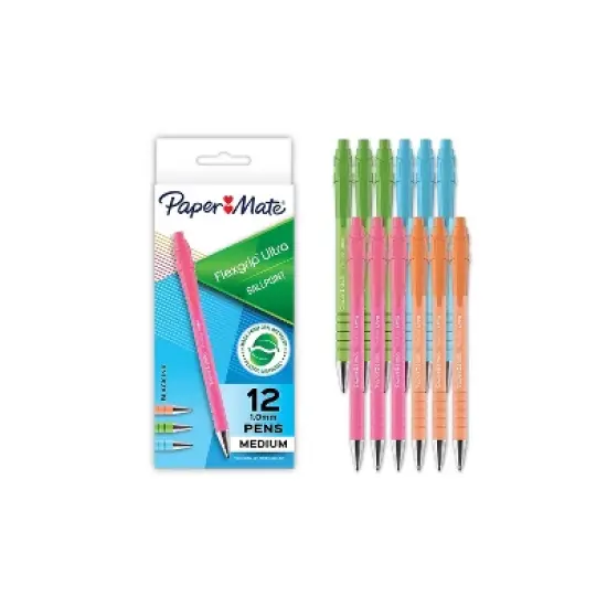 Paper Mate FlexGrip Ultra Retractable Ballpoint Pen Medium Point 1.0mm Black Ink Dozen (2204001) image {1}