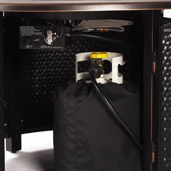 5pc Outdoor Fire Table Set with Hammered 44" Round Fire Table, 4 Deep Seating Swivel Rocking Chairs & Table Fabric Covers - Oakland Living image {9}