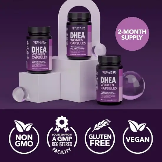 DHEA Supplement for Women with Biotin 5000mcg, DHEA 50mg and Biotin Capsules for Hormone Balance and Hair, Skin, Nail Support, Havasu Nutrition, 60ct image {6}