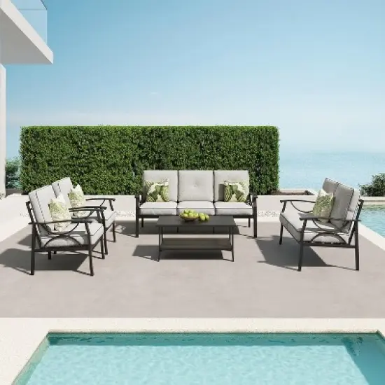 Heynemo Outdoor Patio Furniture Set, 5 Piece Patio Conversation Set with Coffee Table, Metal Furniture Set for Porch Backyard Garden image {2}