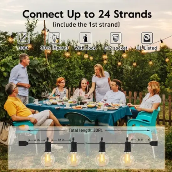Itopfox Outdoor String Lights - Waterproof LED Globe Patio Lights 30 Ft with Shatterproof Bulbs Connectable Hanging Light for Backyard, Bistro, Porch image {2}