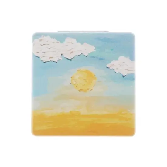 Unique Bargains Square Hand-drawn Makeup Mirror Yellow Blue 1 Pc image {3}