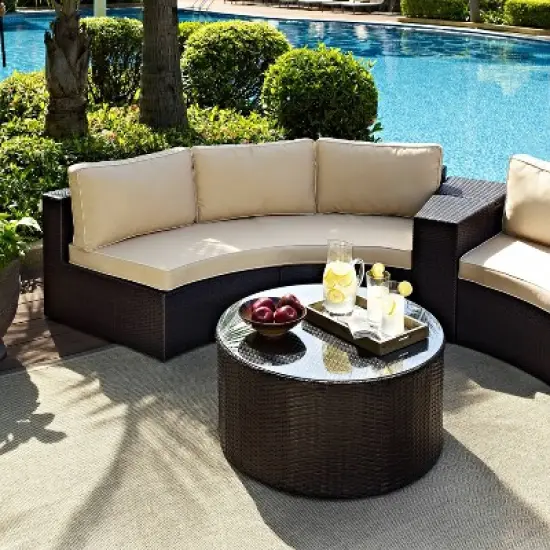 Catalina 2pc Outdoor Wicker Sectional Set - Sand - Crosley image {2}