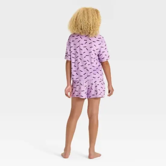 Girls' Halloween Bats Short Sleeve Button-Down Pajama Set - art class&trade; Purple image {1}