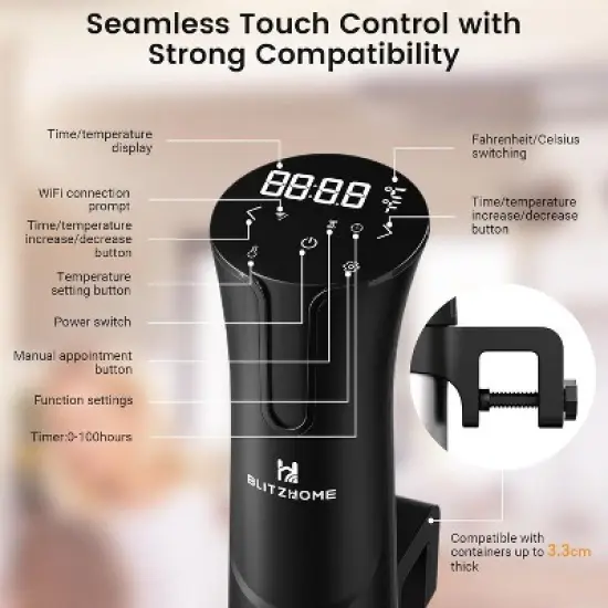 Blitzhome Smart Sous Vide Precision Cooker - 1100W Ultra-Quiet, Precise Temperature, 15L Capacity image {7}