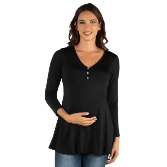 24seven Comfort Apparel Flared Long Sleeve Henley Maternity Top image {4}