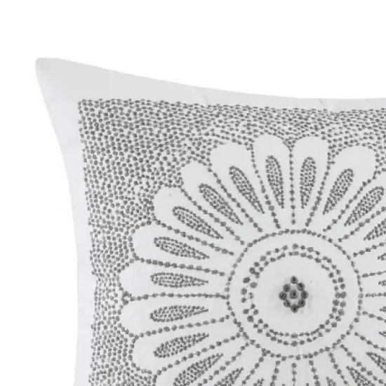 Chery Life Cotton Embroidered Decorative Square Pillow Grey 20x20" image {2}